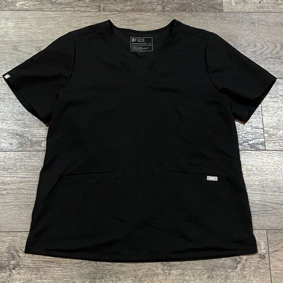 FIGS Technical Scrub Top Black Stretch Short Sleeve V-Neck Women's XL - Picture 1 of 8